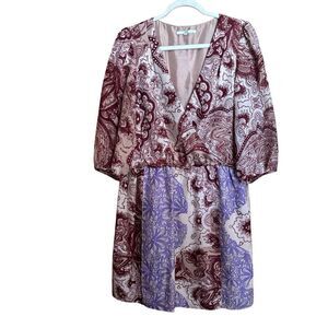 Tibi Surplice Dress Womens 12 Multicolor Paisley Floral Print Silk Cocktail